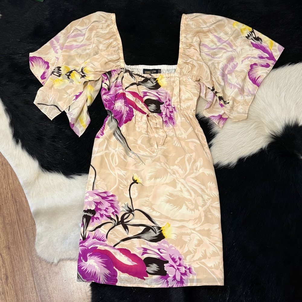 Yumi Kim Beige Mini Dress with Purple and Yellow Floral Print